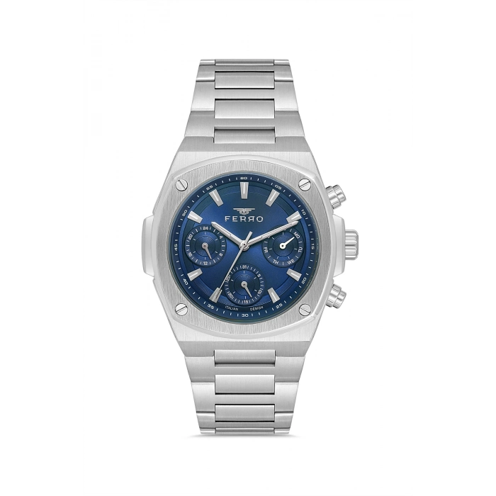 Ferro Gümüş Çelik Kordon Erkek Kol Saati FM11555AWT-A3 Fonksiyonları Aktif 3 ATM Su Geçirmez