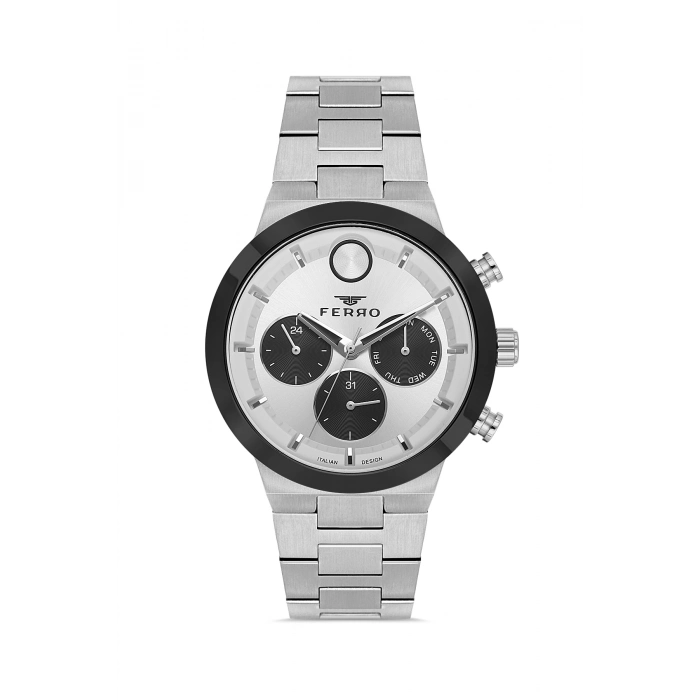 Ferro Gümüş Çelik Kordon Erkek Kol Saati FM11568AWT-J Fonksiyonları Aktif 3 ATM Su Geçirmez