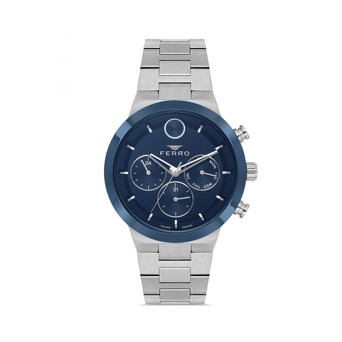 Ferro Gümüş Çelik Kordon Erkek Kol Saati FM11568AWT-L3 Fonksiyonları Aktif 3 ATM Su Geçirmez