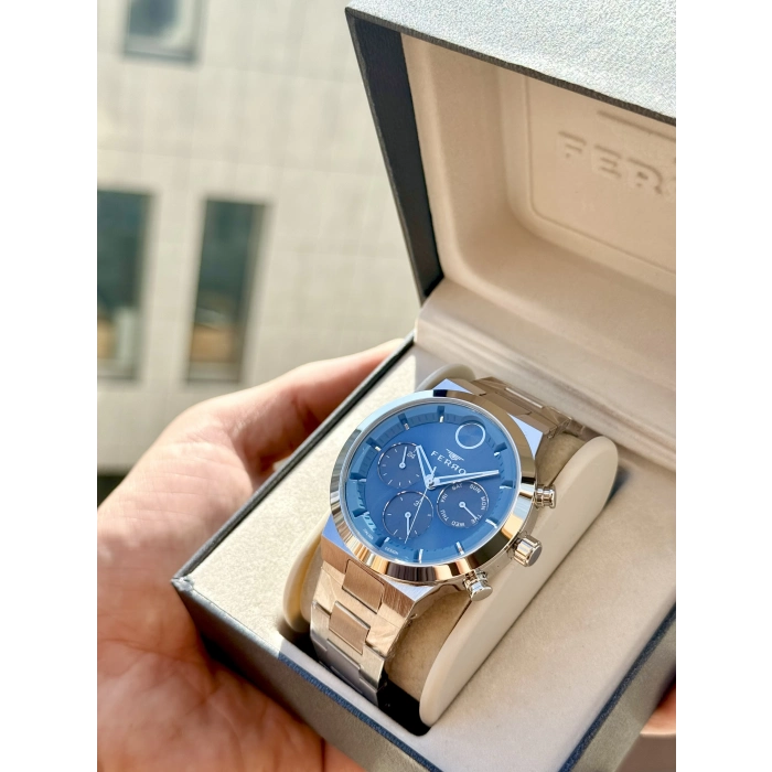 Ferro Gümüş Çelik Kordon Erkek Kol Saati FM11568AWT-L3 Fonksiyonları Aktif 3 ATM Su Geçirmez