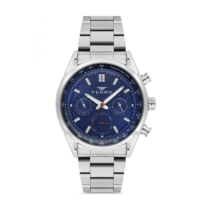 Ferro Gümüş Çelik Kordon Erkek Kol Saati FM11588AWT-A3 Fonksiyonları Aktif 3 ATM Su Geçirmez