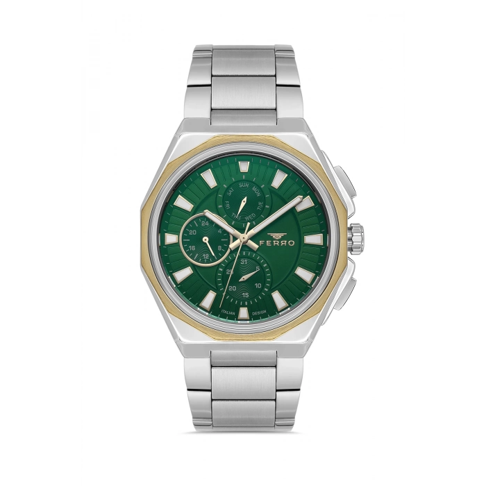 Ferro Gümüş Çelik Kordon Erkek Kol Saati FM11590AWT-D6 Fonksiyonları Aktif 3 ATM Su Geçirmez