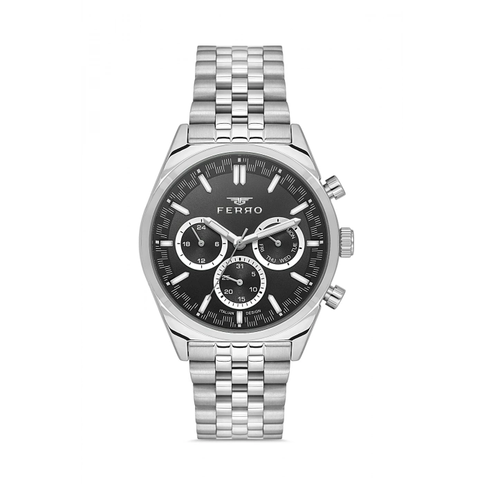 Ferro Gümüş Çelik Kordon Erkek Kol Saati FM11647A-A2 Fonksiyonları Aktif 3 ATM Su Geçirmez