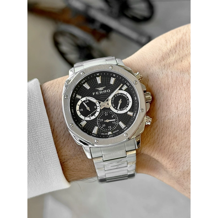 Ferro Gümüş Çelik Kordon Erkek Kol Saati FM11652A-A2 Fonksiyonları Aktif 3 ATM Su Geçirmez