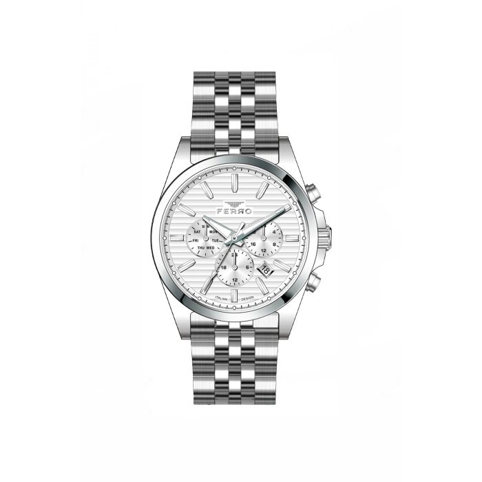Ferro Gümüş Çelik Kordon Erkek Kol Saati FM11780A-A Tüm Fonksiyonları Aktif 3 ATM Su Geçirmez