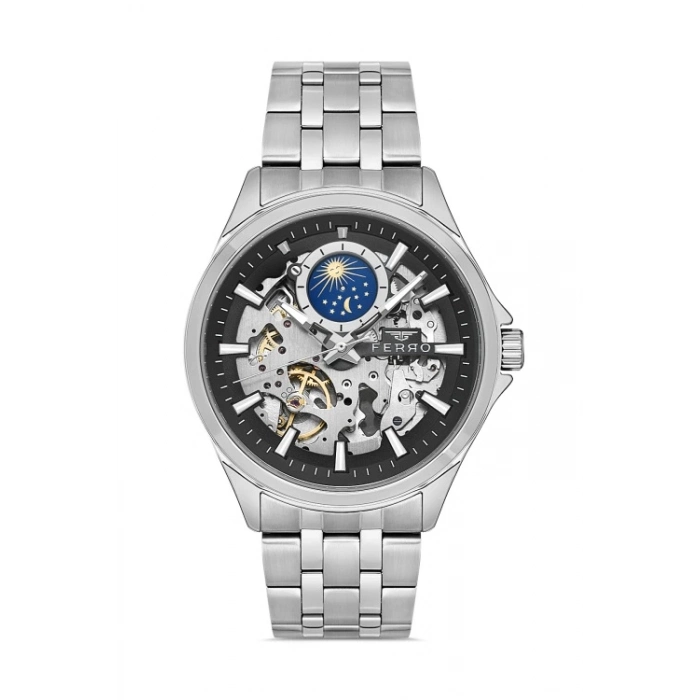 Ferro Gümüş Çelik Kordon Erkek Kol Saati FM40111A-A2 Tüm Fonksiyonlar Aktif 3 ATM Su Geçirmez