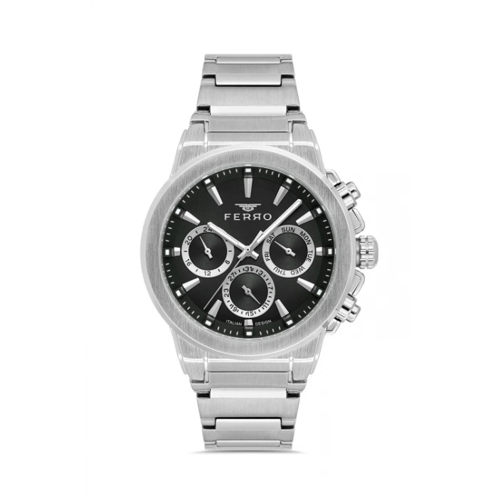 Ferro Gümüş Çelik Kordon Erkek Kol Saati FM40123A-A2 Tüm Fonksiyonlar Aktif 3 ATM Su Geçirmez