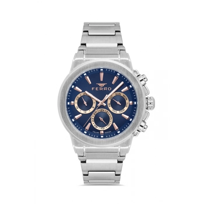 Ferro Gümüş Çelik Kordon Erkek Kol Saati FM40123A-A3 Tüm Fonksiyonlar Aktif 3 ATM Su Geçirmez