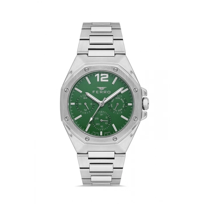 Ferro Gümüş Çelik Kordon Erkek Kol Saati FM40127A-A6 Tüm Fonksiyonlar Aktif 3 ATM Su Geçirmez