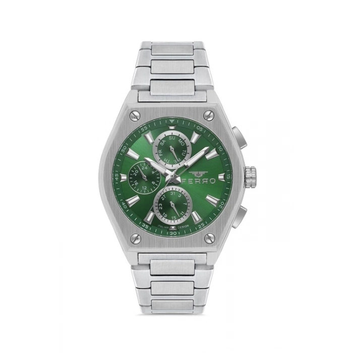 Ferro Gümüş Çelik Kordon Erkek Kol Saati FM40132A-A6 Tüm Fonksiyonlar Aktif 3 ATM Su Geçirmez
