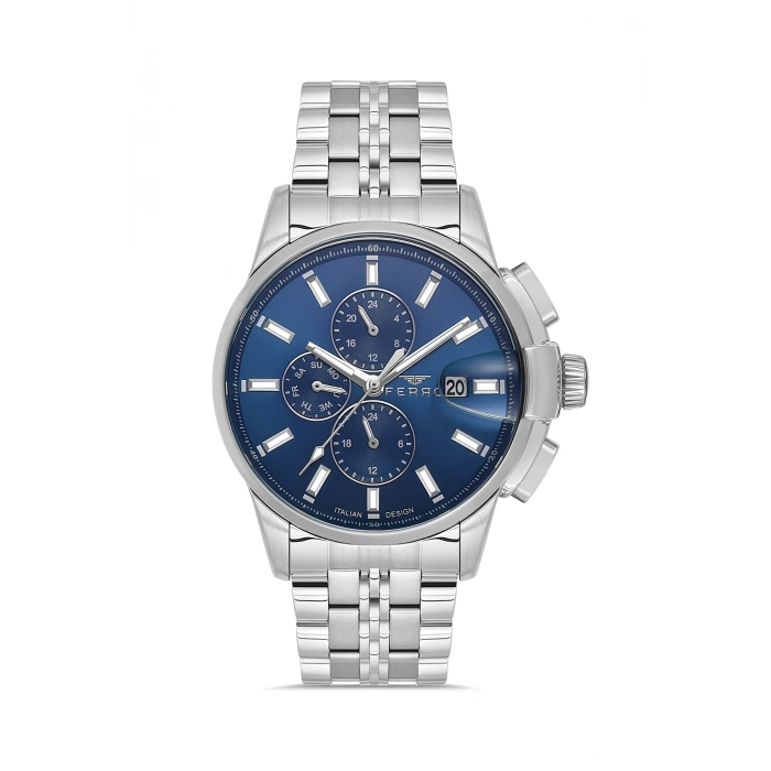 Ferro Gümüş Çelik Kordon Erkek Kol Saati FM40135A-A3 Tüm Fonksiyonlar Aktif 3 ATM Su Geçirmez