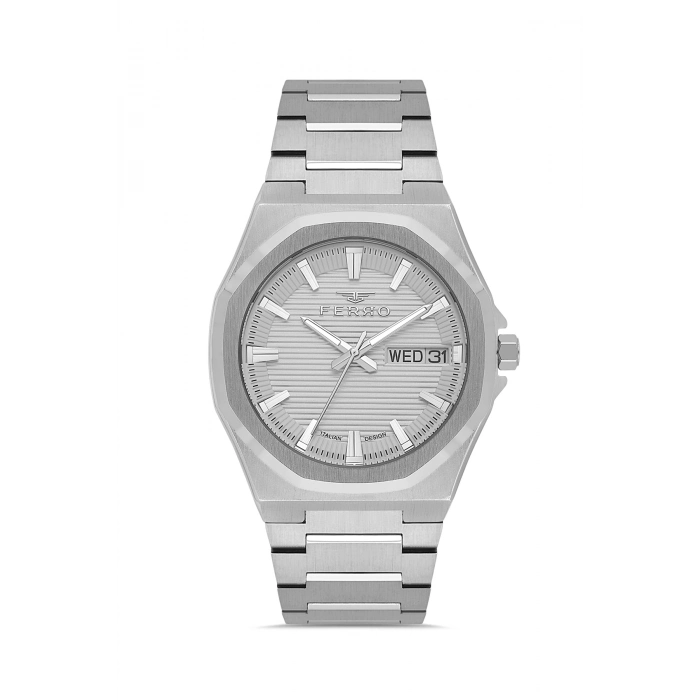 Ferro Gümüş Çelik Kordon Erkek Kol Saati FM40136A-A Tüm Fonksiyonlar Aktif 3 ATM Su Geçirmez