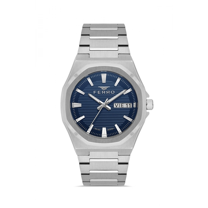 Ferro Gümüş Çelik Kordon Erkek Kol Saati FM40136A-A3 Tüm Fonksiyonlar Aktif 3 ATM Su Geçirmez