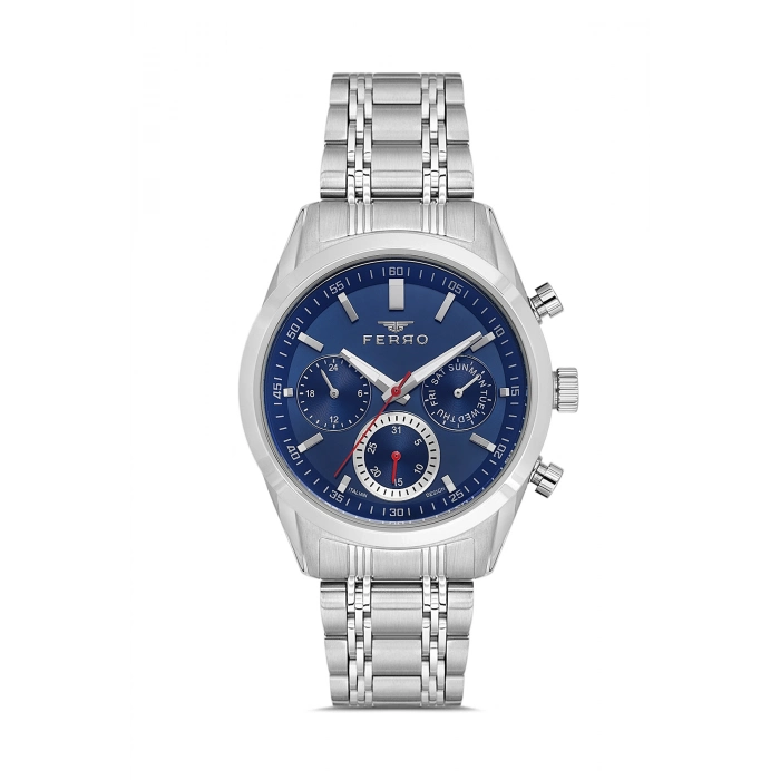 Ferro Gümüş Çelik Kordon Erkek Kol Saati FM40152A-A3 Tüm Fonksiyonlar Aktif 3 ATM Su Geçirmez