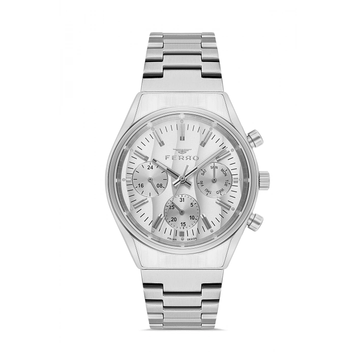 Ferro Gümüş Çelik Kordon Erkek Kol Saati FM43011A-A Tüm Fonksiyonlar Aktif 3 ATM Su Geçirmez