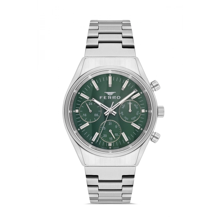 Ferro Gümüş Çelik Kordon Erkek Kol Saati FM43011A-A6 Tüm Fonksiyonlar Aktif 3 ATM Su Geçirmez