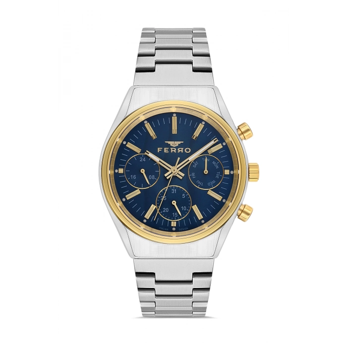 Ferro Gümüş Çelik Kordon Erkek Kol Saati FM43011A-D3 Tüm Fonksiyonlar Aktif 3 ATM Su Geçirmez