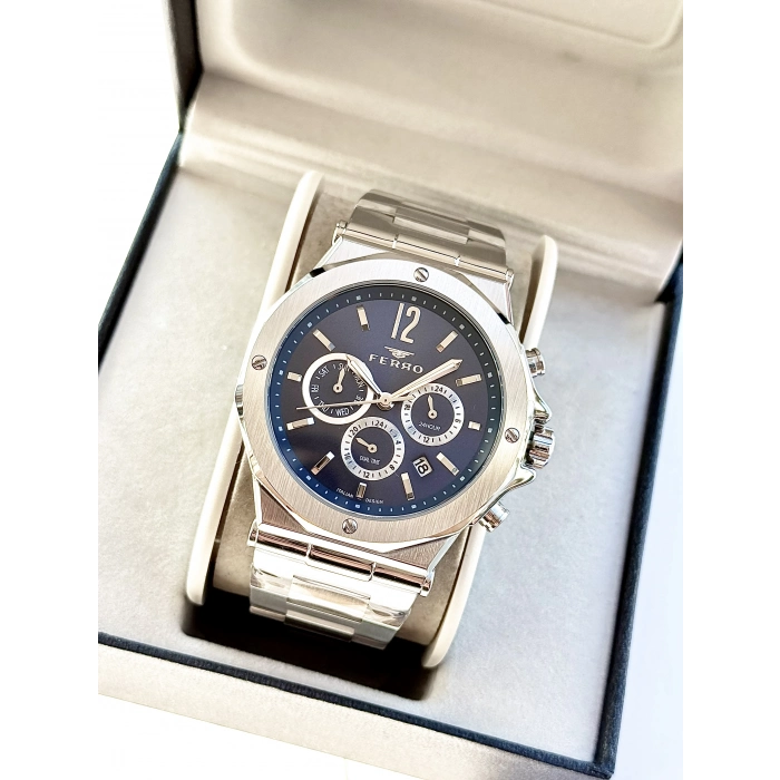 Ferro Gümüş Çelik Kordon Erkek Kol Saati FM43020A-A3 Tüm Fonksiyonlar Aktif 3 ATM Su Geçirmez