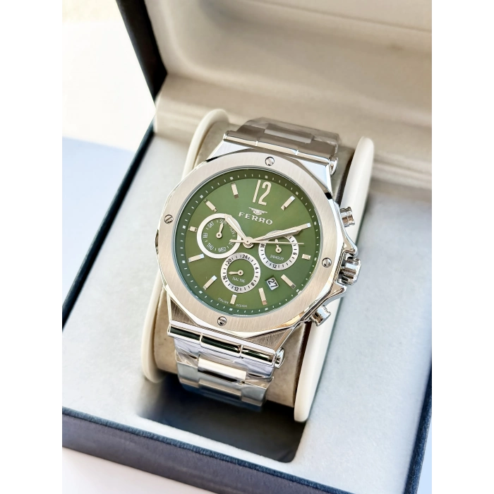 Ferro Gümüş Çelik Kordon Erkek Kol Saati FM43020A-A6 Tüm Fonksiyonlar Aktif 3 ATM Su Geçirmez