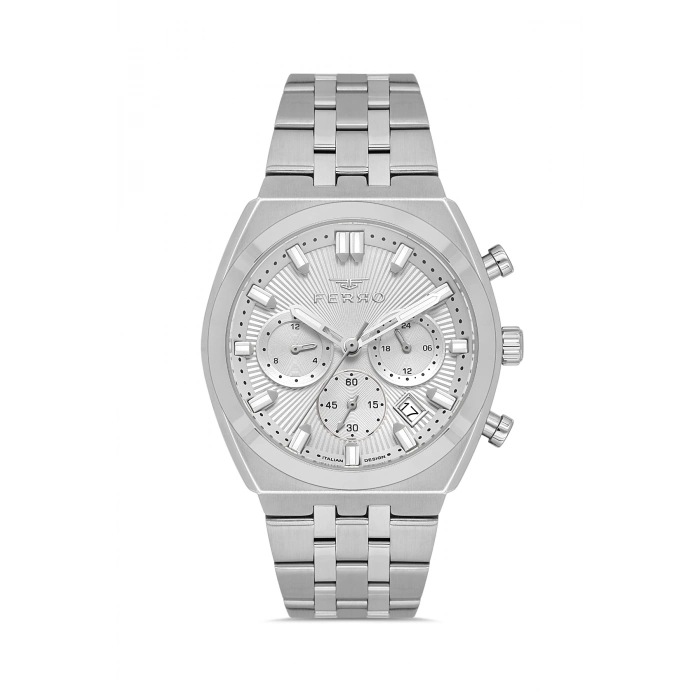 Ferro Gümüş Çelik Kordon Erkek Kol Saati FM43022A-A Tüm Fonksiyonlar Aktif 3ATM Su Geçirmez