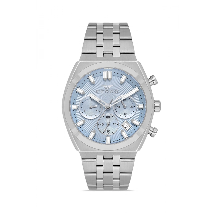 Ferro Gümüş Çelik Kordon Erkek Kol Saati FM43022A-A15 Tüm Fonksiyonlar Aktif 3ATM Su Geçirmez