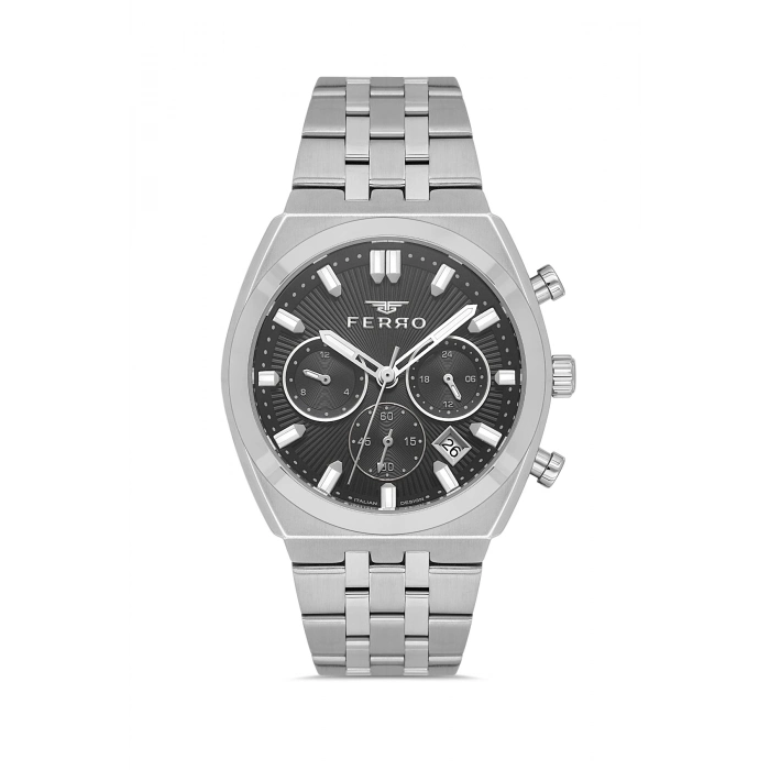 Ferro Gümüş Çelik Kordon Erkek Kol Saati FM43022A-A2 Tüm Fonksiyonlar Aktif 3ATM Su Geçirmez