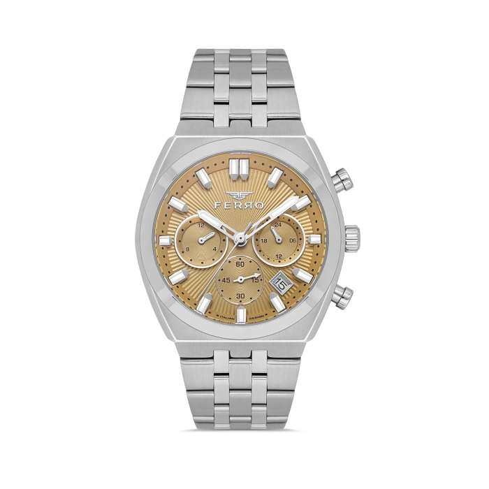 Ferro Gümüş Çelik Kordon Erkek Kol Saati FM43022A-A7 Tüm Fonksiyonlar Aktif 3ATM Su Geçirmez