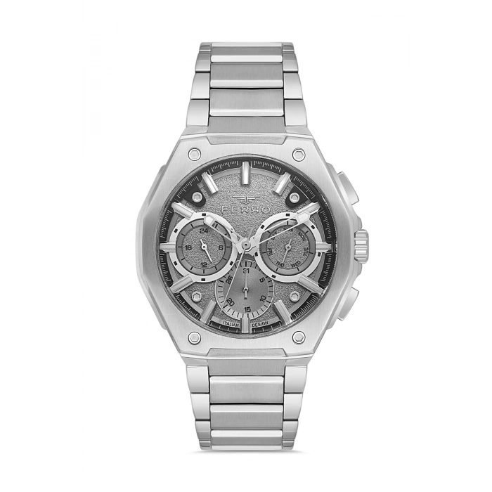 Ferro Gümüş Çelik Kordon Erkek Kol Saati FM43023AWT-A4 Tüm Fonksiyonlar Aktif 3ATM Su Geçirmez