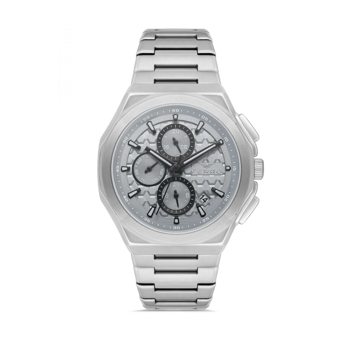 Ferro Gümüş Çelik Kordon Erkek Kol Saati FM43024A-A4 Tüm Fonksiyonlar Aktif 3ATM Su Geçirmez