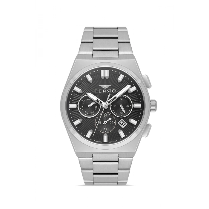 Ferro Gümüş Çelik Kordon Erkek Kol Saati FM43027A-A2 Tüm Fonksiyonlar Aktif 3ATM Su Geçirmez