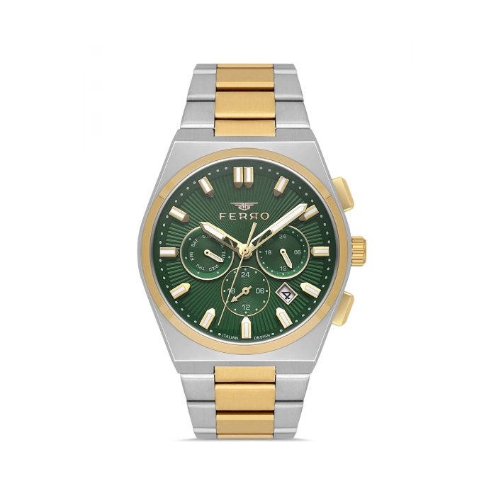 Ferro Sarı ve Gümüş Çelik Kordon Erkek Kol Saati FM43027A-D6 Tüm Fonksiyonlar Aktif 3ATM Su Geçirmez