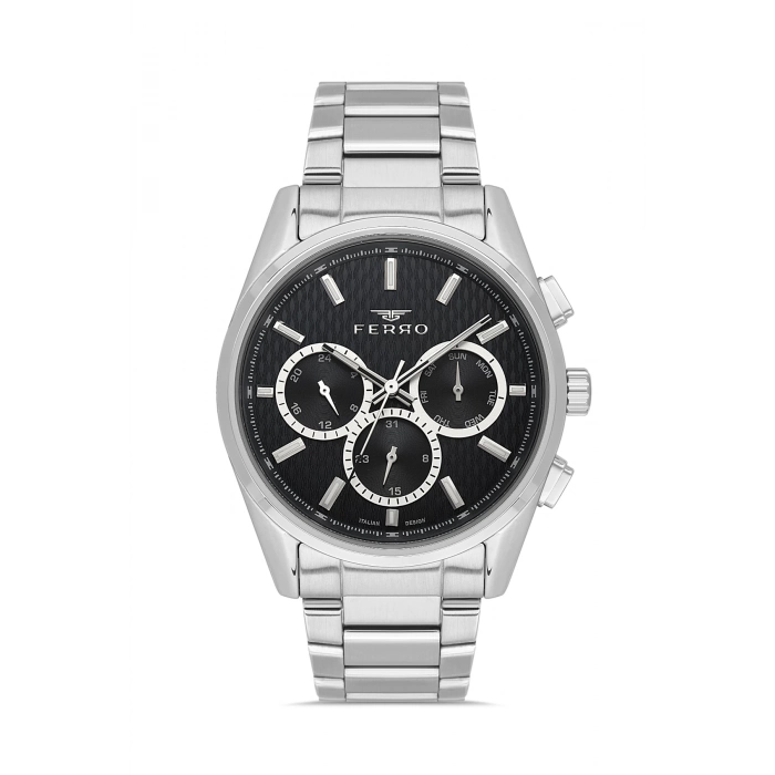 Ferro Gümüş Çelik Kordon Erkek Kol Saati FM43031A-A2 Tüm Fonksiyonlar Aktif 3ATM Su Geçirmez