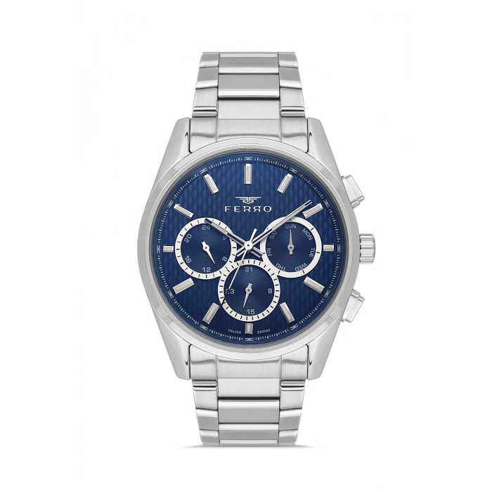 Ferro Gümüş Çelik Kordon Erkek Kol Saati FM43031A-A3 Tüm Fonksiyonlar Aktif 3ATM Su Geçirmez