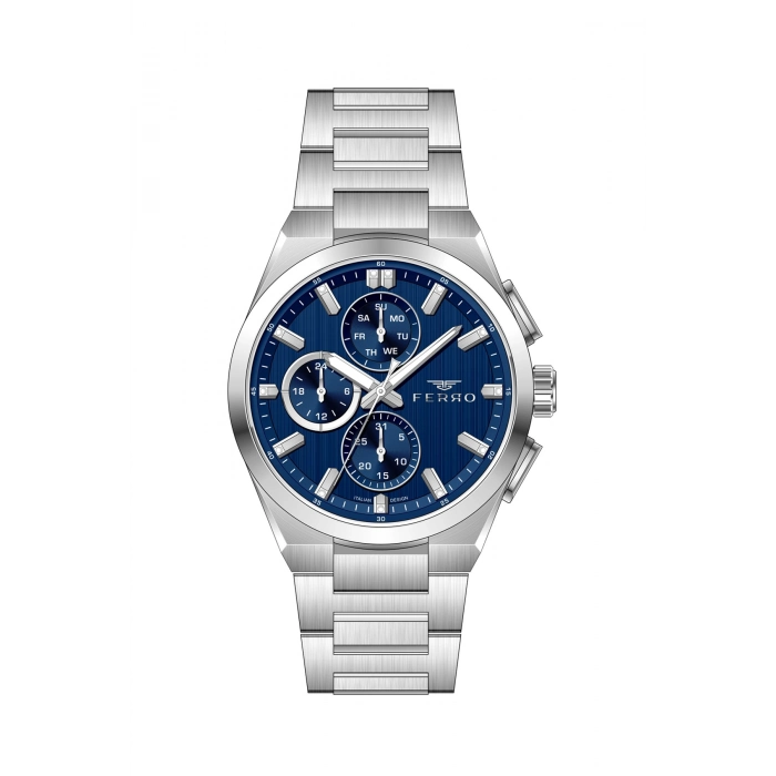 Ferro Gümüş Çelik Kordon Erkek Kol Saati FM43037A-A3 Tüm Fonksiyonlar Aktif 3ATM Su Geçirmez