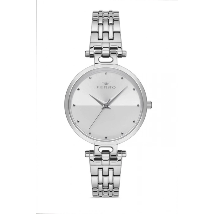 Ferro Gümüş Çelik Kordon Kadın Kol Saati F21203A-A 3ATM Su Geçirmez 2 Yıl Garantili HediyePaketli