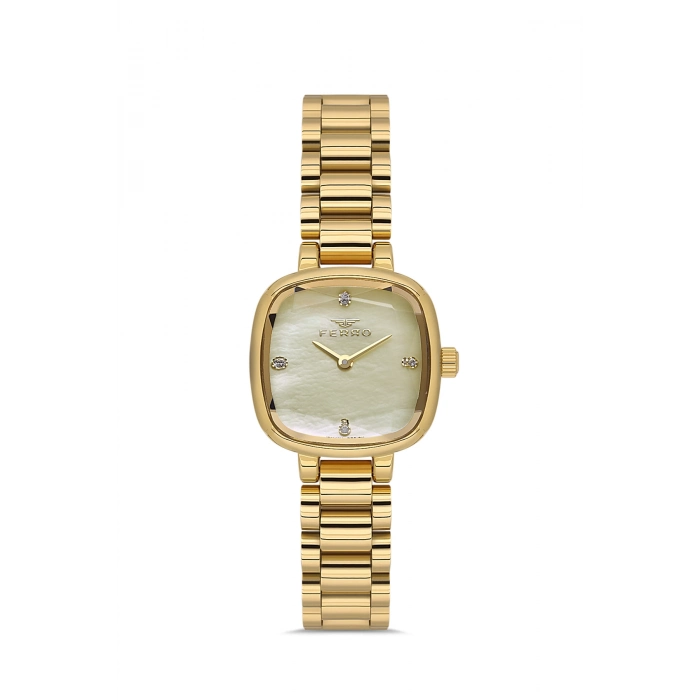 Ferro Sarı Çelik Kordon Kadın Kol Saati FL43028A-B4 3ATM Su Geçirmez 2 Yıl Garantili HediyePaketli