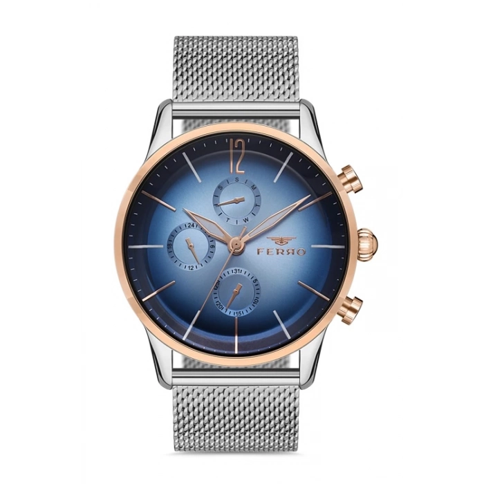 Ferro Gümüş Hasır Kordon Erkek Kol Saati FM11039C-E3 Fonksiyonları Aktif 3ATM SuGeçirmez HediyePaket