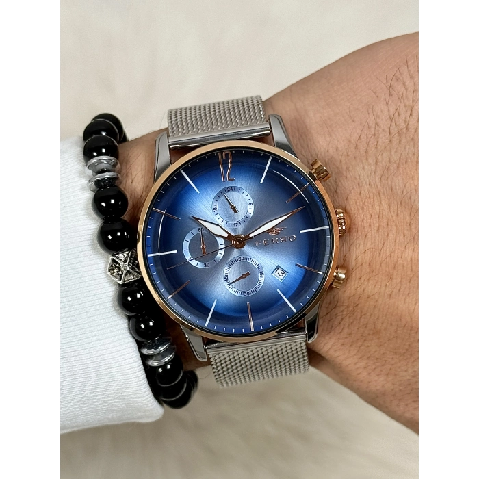 Ferro Gümüş Hasır Kordon Erkek Kol Saati FM11039C-E3 Fonksiyonları Aktif 3ATM SuGeçirmez HediyePaket