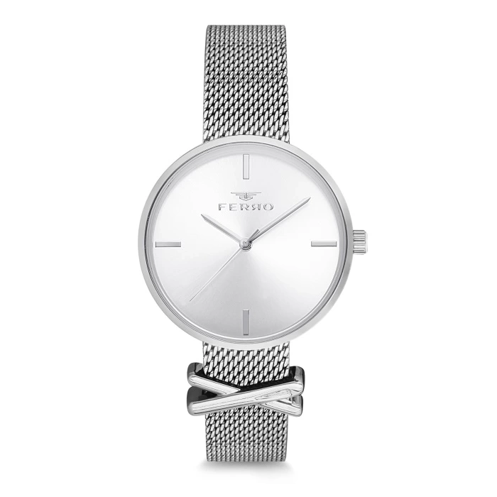 Ferro Silver Mesh Strap Womens Wristwatch F2986C-978-A