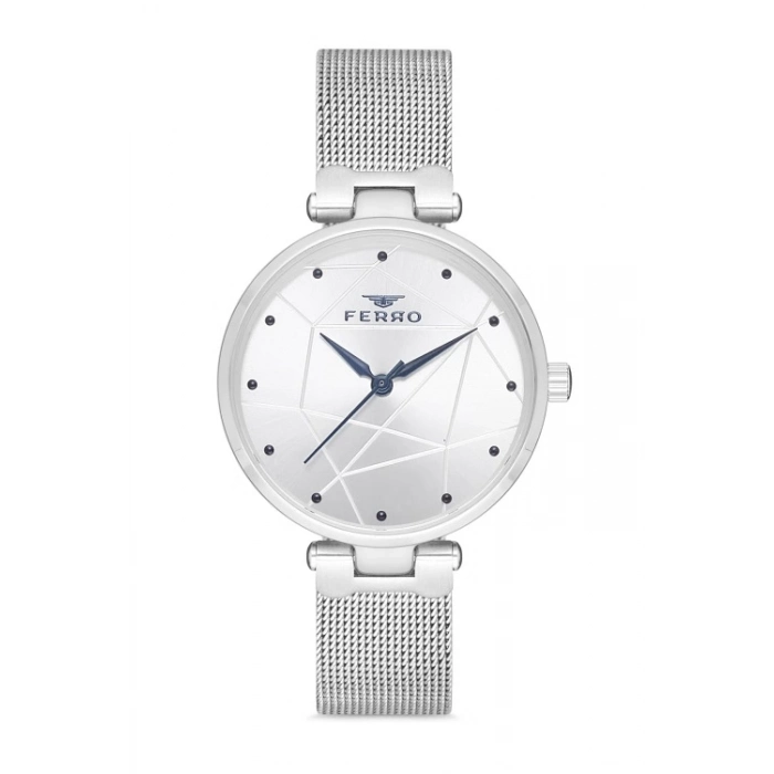 Ferro Gümüş Hasır Kordon Kadın Kol Saati F40087C-A 3ATM Su Geçirmez 2 Yıl Garantili HediyePaketli