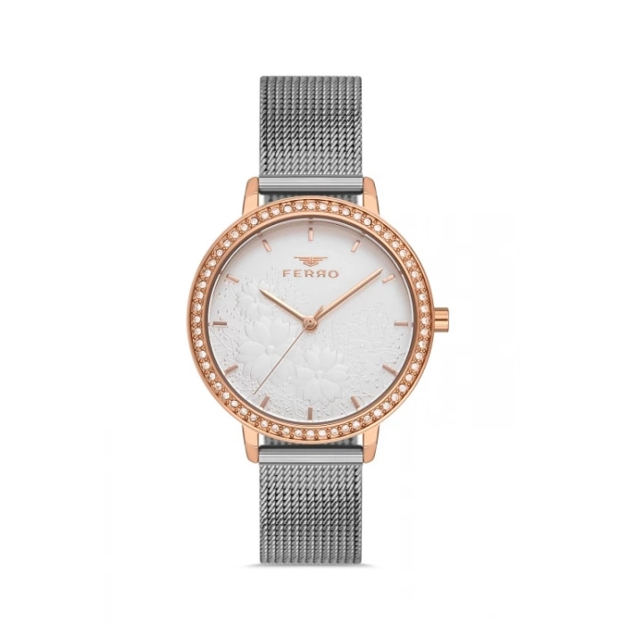 Ferro Gümüş Hasır Kordon Kadın Kol Saati FL21242C-E 3ATM Su Geçirmez 2 Yıl Garantili Hediye Paketli