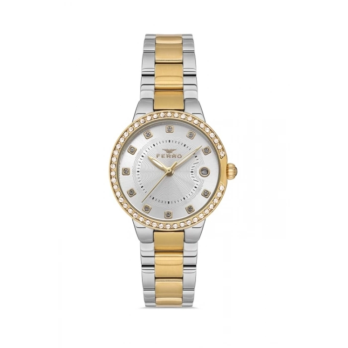Ferro Gümüş ve Sarı Çelik Kordon Kadın Kol Saati FL21349A-D 3ATM Su Geçirmez 2 Yıl Garantili