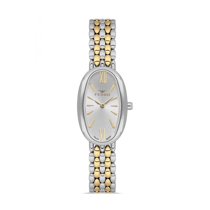Ferro Gümüş ve Sarı Çelik Kordon Kadın Kol Saati FL21510A-D 3ATM Su Geçirmez 2 Yıl Garantili