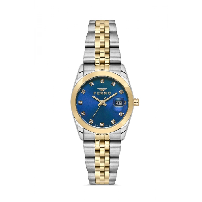 Ferro Gümüş ve Sarı Çelik Kordon Kadın Kol Saati FL21519A-D3 3ATM Su Geçirmez 2 Yıl Garantili