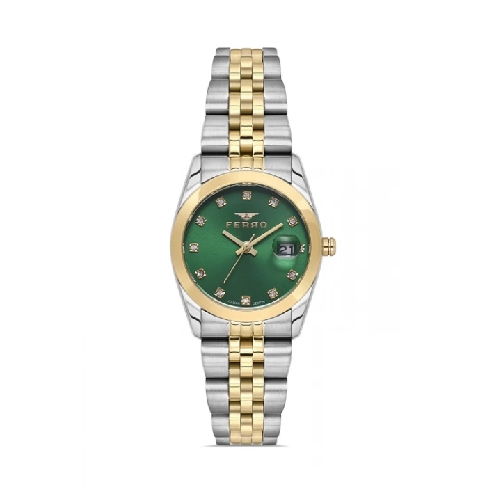 Ferro Gümüş ve Sarı Çelik Kordon Kadın Kol Saati FL21519A-D6 3 ATM Su Geçirmez 2 Yıl Garantili