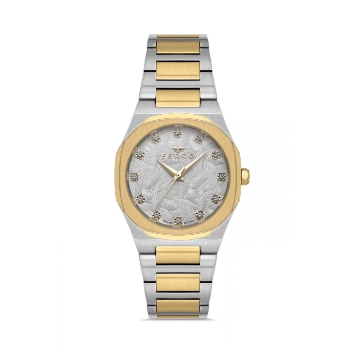 Ferro Gümüş ve Sarı Çelik Kordon Kadın Kol Saati FL40128A-D 3ATM Su Geçirmez 2 Yıl Garantili