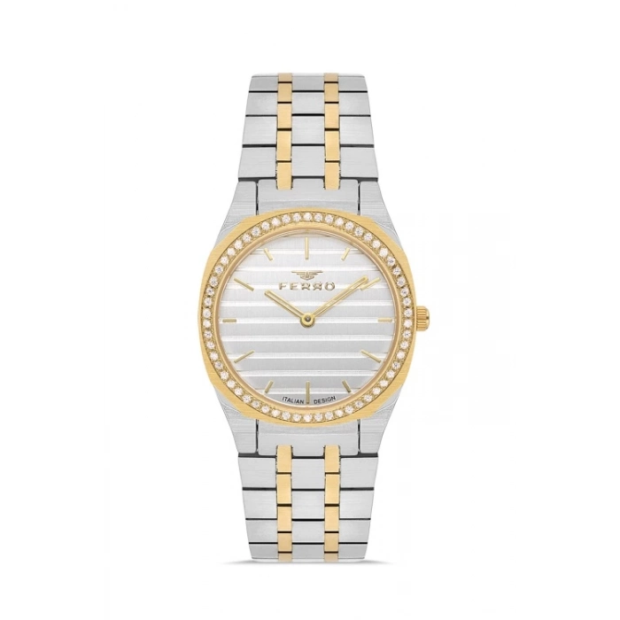 Ferro Gümüş ve Sarı Çelik Kordon Kadın Kol Saati FL43003A-D 3ATM Su Geçirmez 2 Yıl Garantili