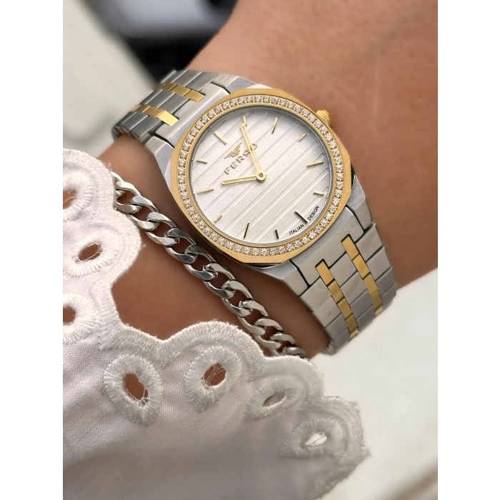 Ferro Gümüş ve Sarı Çelik Kordon Kadın Kol Saati FL43003A-D 3ATM Su Geçirmez 2 Yıl Garantili