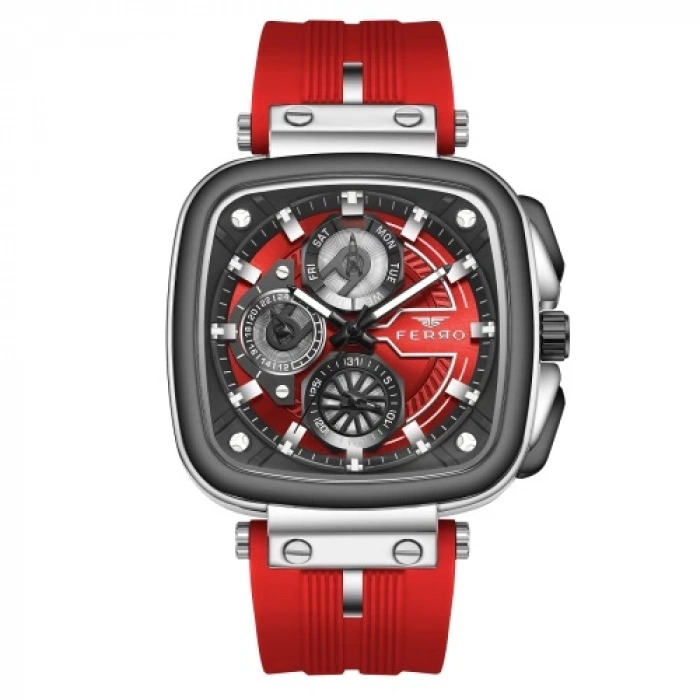 Ferro Haki Silikon Kordon Erkek Kol Saati FM11352D-J8 Fonksiyonları Aktif 3ATM Su Geçirmez