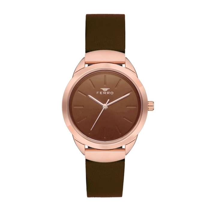 Ferro Brown Leather Band Womens Wristwatch F21073B-S